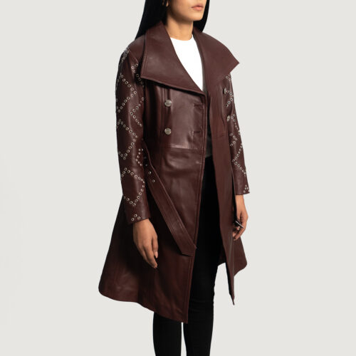 Missoni Maroon Leather Women Trench Coat