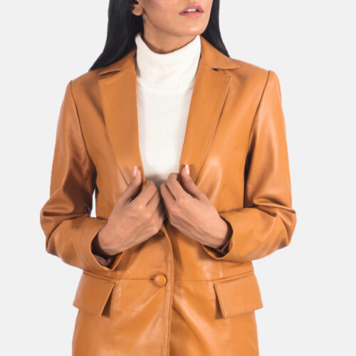 Brown women leather blazers jacket