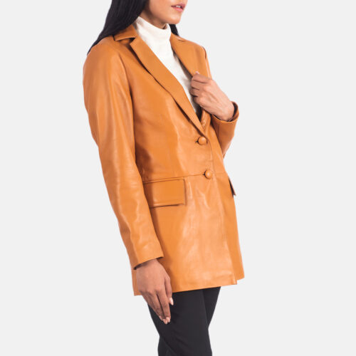 Brown women leather blazers jacket