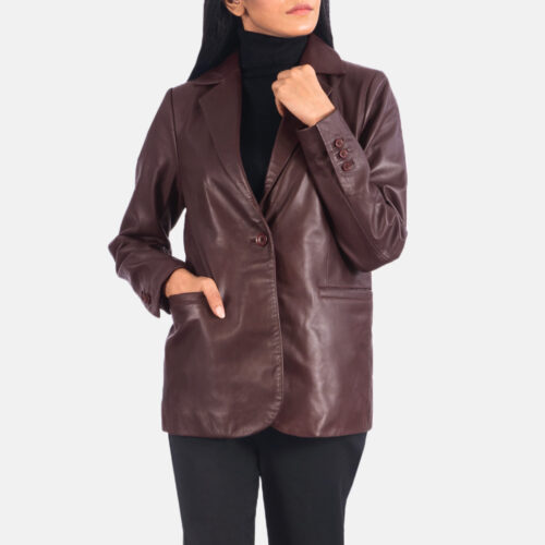 Maroon plus size women leather jackets