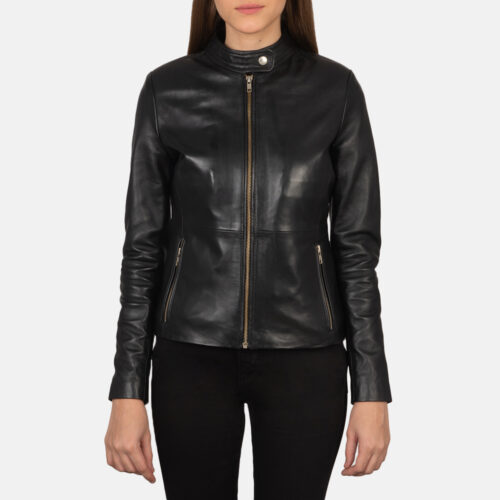 Black Leather Biker Jacket for women