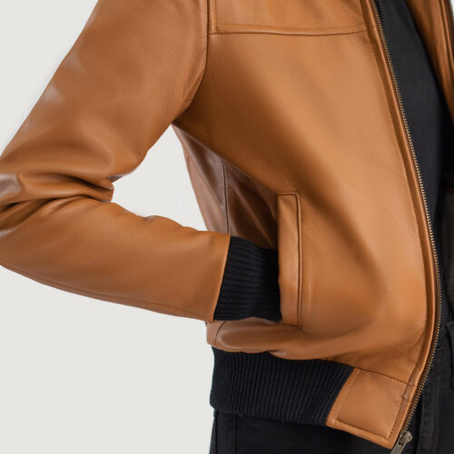 Brown Hooded Leather Bomber Jacket