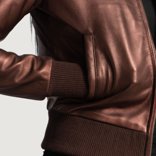 Maroon leather bomber jacket women