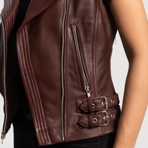 Brown Leather Biker Vest for women