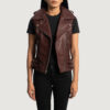 Brown Leather Biker Vest for women