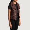 Brown Leather Biker Vest for women