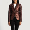 Maroon leather blazers for women jacket