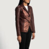 Maroon leather blazers for women jacket