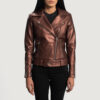 Maroon leather biker jacket women