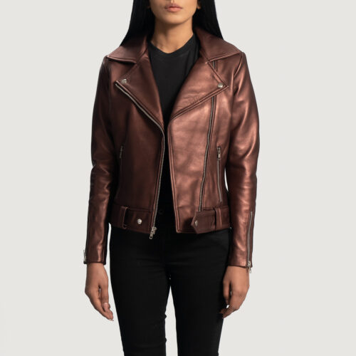 Maroon leather biker jacket women