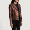 Maroon leather biker jacket women