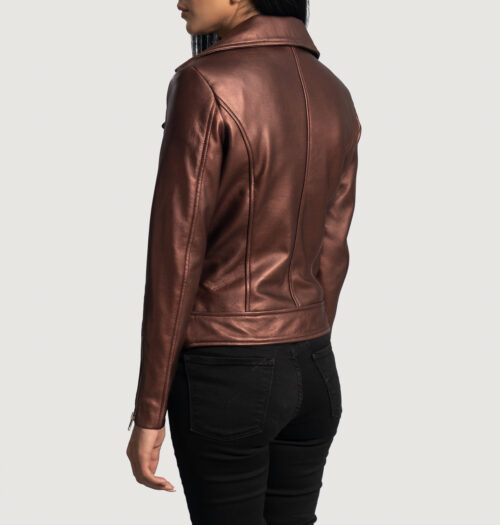 Maroon leather biker jacket women