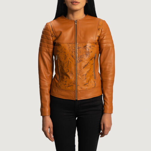 Brown leather womens biker jacket