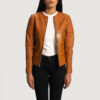 Brown leather womens biker jacket