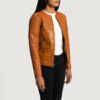 Brown leather womens biker jacket