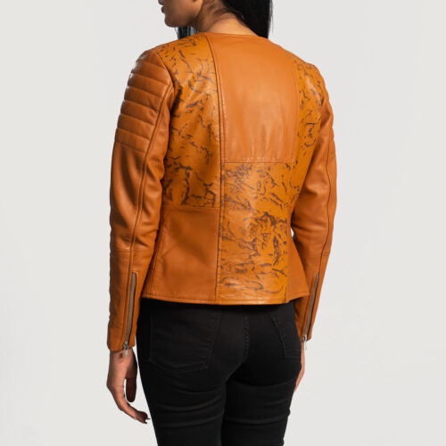 Brown leather womens biker jacket