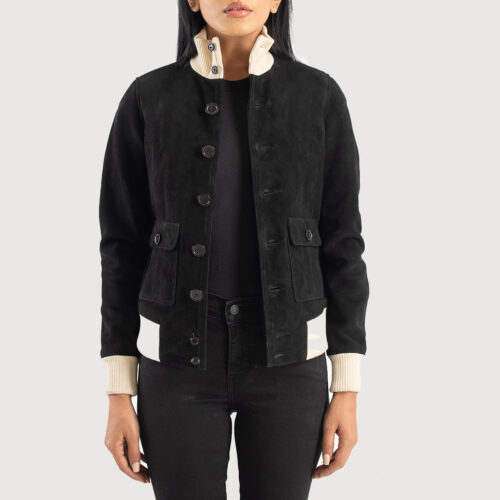 Black Suede women Bomber Jacket