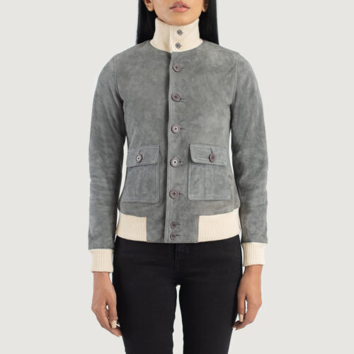 Grey suede jacket for women