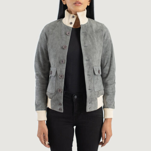 Grey suede jacket for women