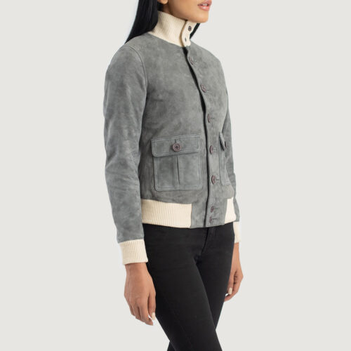 Grey suede jacket for women