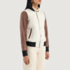 White and brown womens varsity jacket