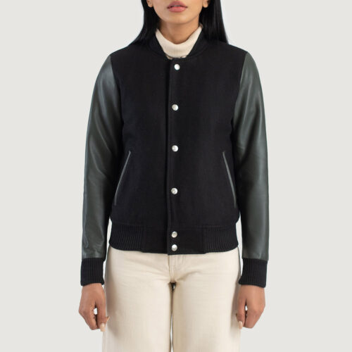 Green and black Womens varsity jacket