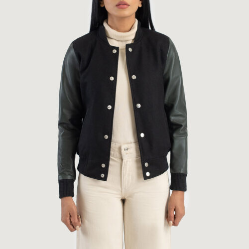 Green and black Womens varsity jacket