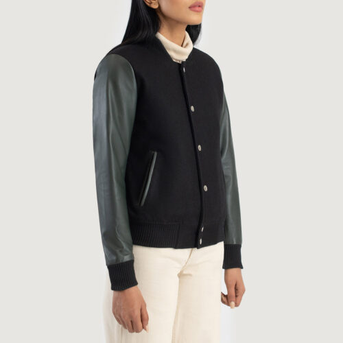 Green and black Womens varsity jacket