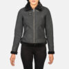 womens shearling coat and jacket Sherilyn Black & White Leather