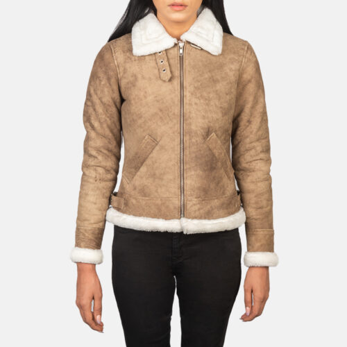 Brown women's aviator bomber jacket