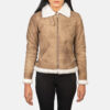 Brown Leather Women Bomber Jacket