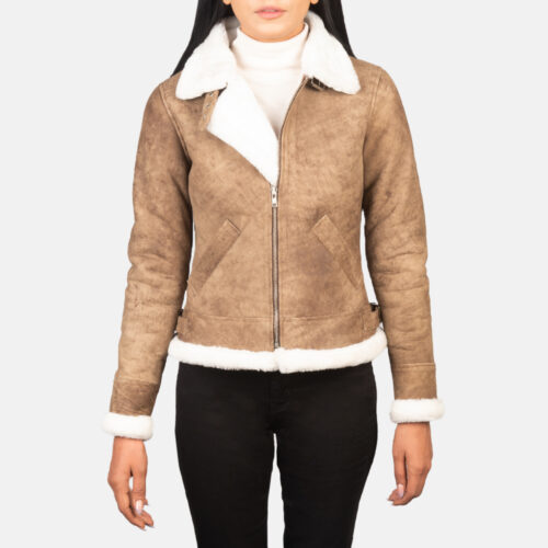 Brown Leather Women Bomber Jacket