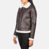 Brown Leather Women Bomber Jacket