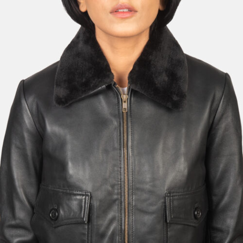 Black women's aviator jacket leather