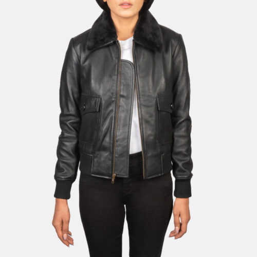 Black women's aviator jacket leather