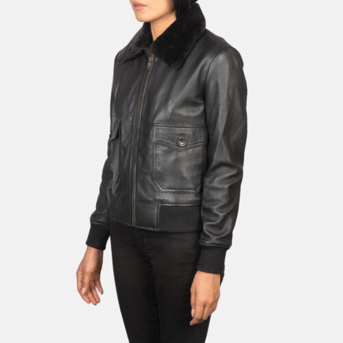 Black women's aviator jacket leather