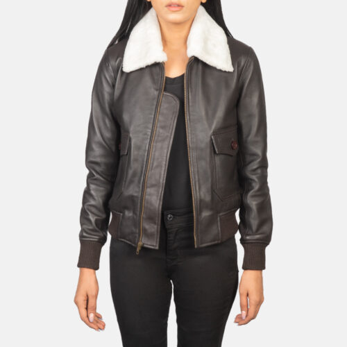 Brown Dignity Leather Bomber Jacket