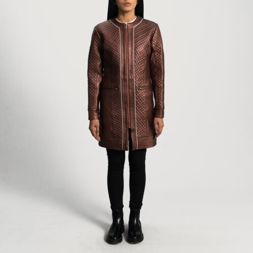 Trudy Lane Quilted Maroon Women Leather Coat