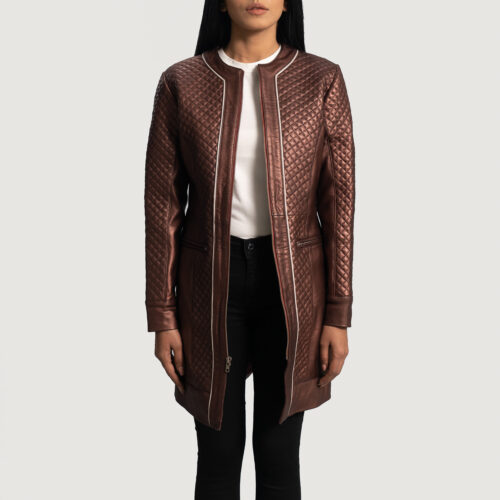 Trudy Lane Quilted Maroon Women Leather Coat