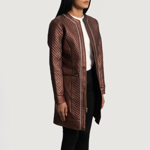 Trudy Lane Quilted Maroon Women Leather Coat