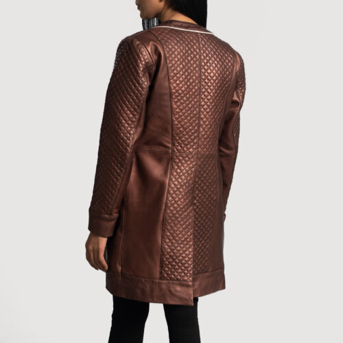 Trudy Lane Quilted Maroon Women Leather Coat