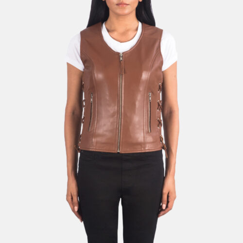 Brown leather vest women