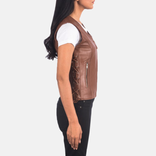 Brown leather vest women