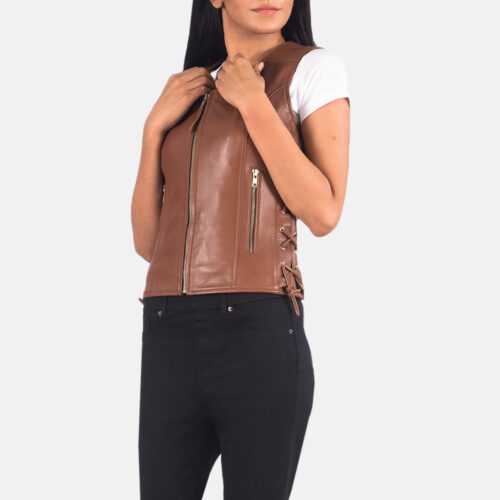 Brown leather vest women