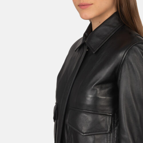 WomensWestaA 2BlackLeatherBomberJacketClose Up 9 1659377526106 Dignity Leather