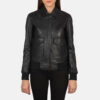 Black leather aviator jacket for women