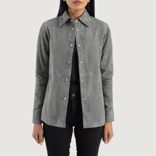 Grey Dignity Suede Leather Shirt Jacket