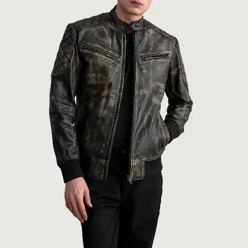 mens brown Dignity leather bomber jacket