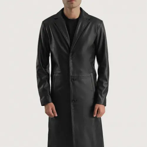 mens leather coat Black Leather Single Breasted