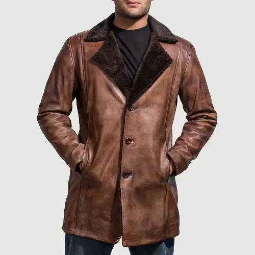 mens leather coat Distressed Leather Fur